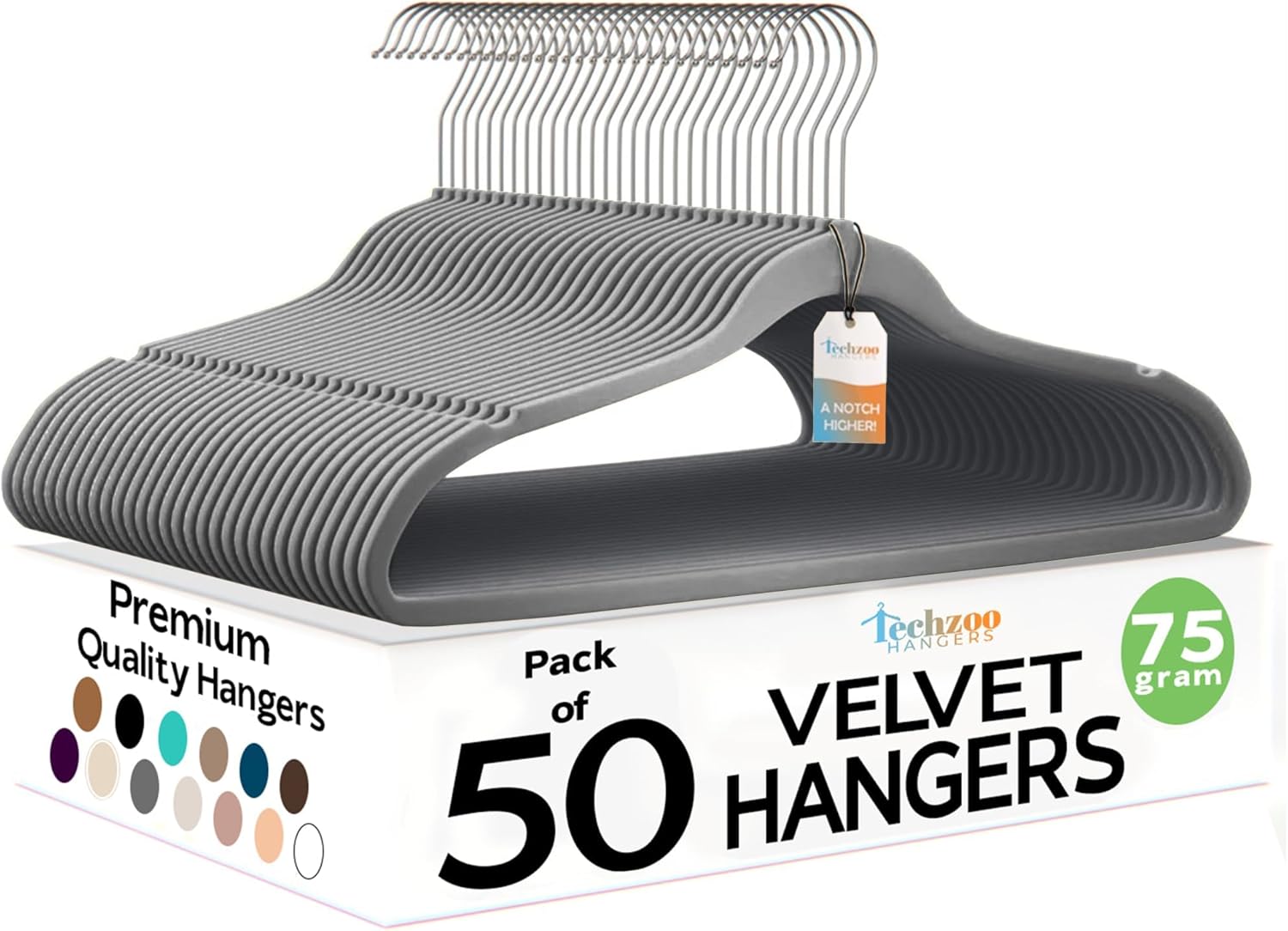 Techzoo Premium Velvet Hangers - 50 Pack Ultra Thin Non-Slip Suit Hangers | Space-Saving Gray Design