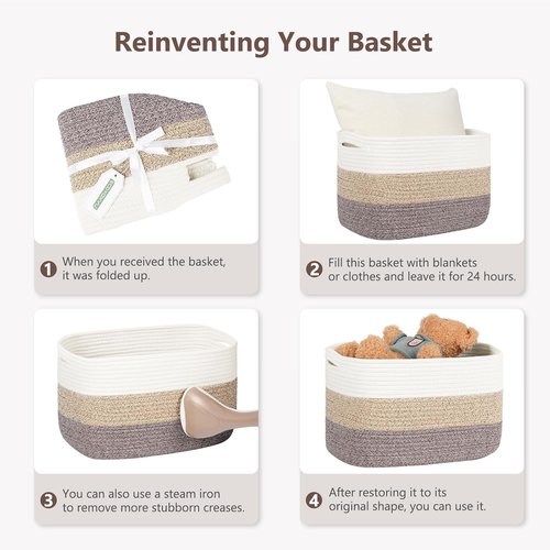 ECDYQXVU Cotton Rope Basket - Woven Storage Baskets with Handles | 15x10x9 Inch | White & Brown 2 Pack