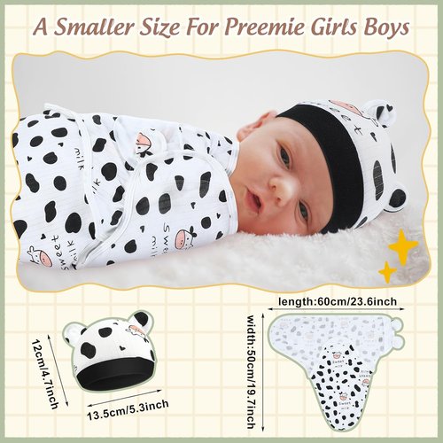 Buryeah Preemie Swaddle Blanket Wrap Set - 4 Pack with Hat for Baby Boys & Girls (3-7 lbs)