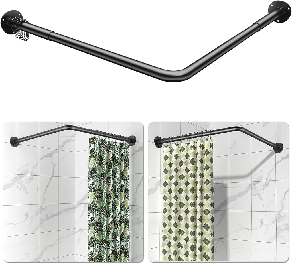 YASONIC L-Shaped Shower Curtain Rod - Includes 3 Pack Corner Shower Caddy for Optimal Space Saving