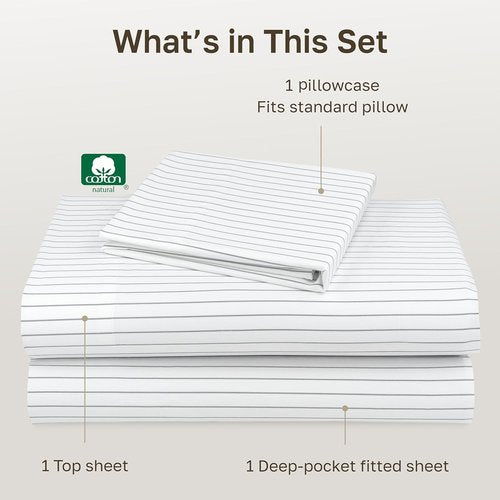 California Design Den Twin XL Bed Sheets Set - 100% Cotton, 400 Thread Count, Award-Winning Comfort | Pinstripe Design