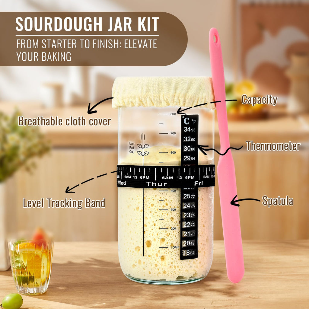 Sourdough Starter Kit | Complete Sourdough Bread Baking Supplies & Sour Dough Bread Making Kit with Proofing Baskets (8.5" & 10") All-in-One Baking Tools & Gift Set for Women, Beginners & Home Bakers