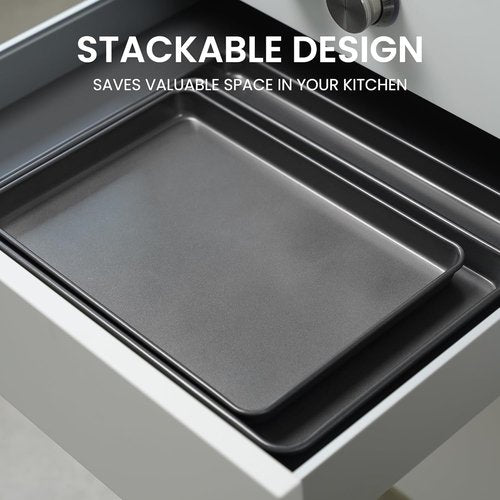 LISI Nonstick Baking Sheet Set - 3-Piece Carbon Steel Cookie Pan Set | Heavy-Duty Oven Trays (16"x12", 15"x10", 13"x9")