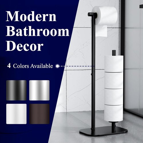 Kitsure Toilet Paper Holder - Large Capacity Free Standing Holder for 4 Rolls | Rustproof Black Design