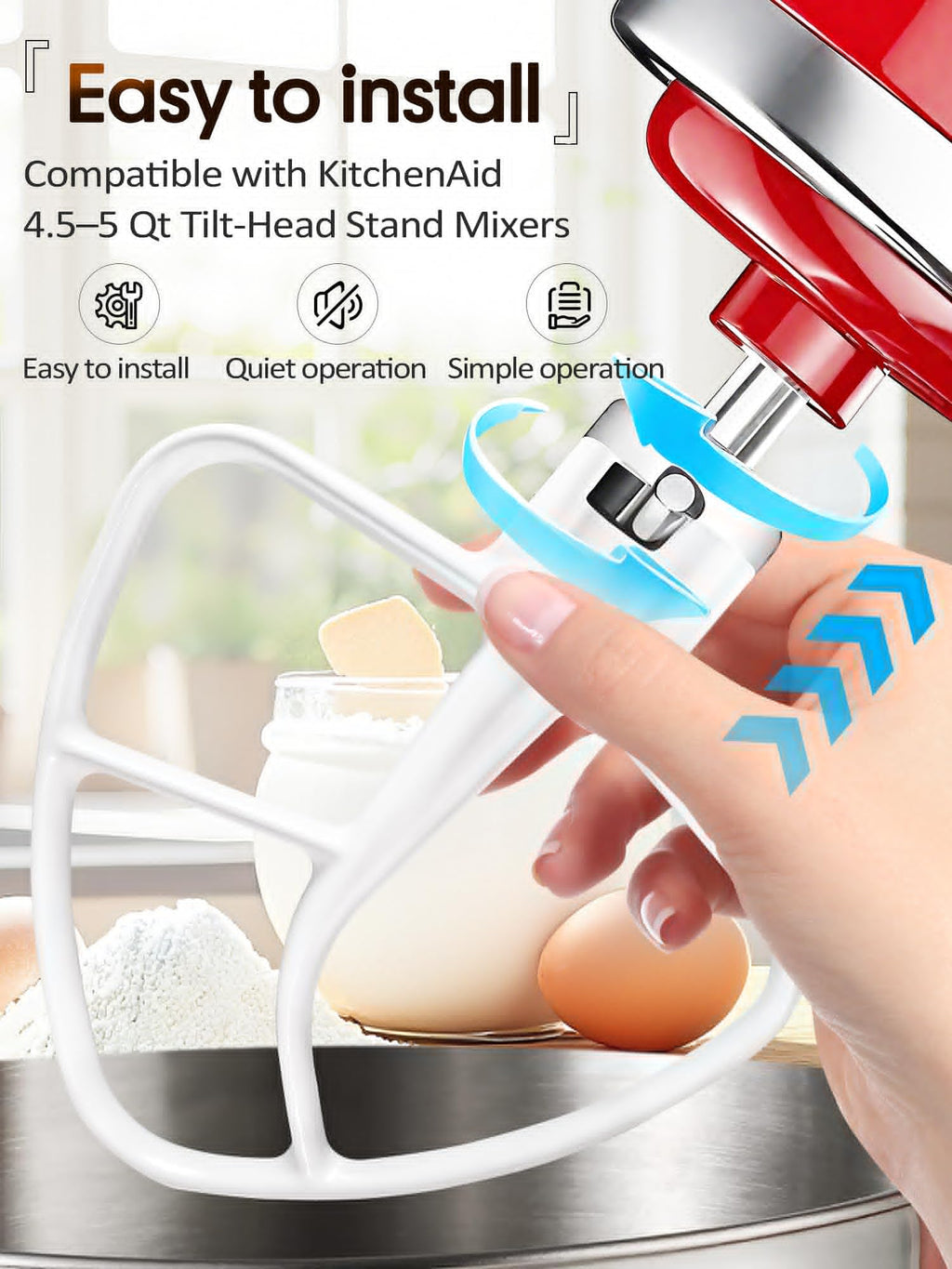 Coated Flat Beater Replacement for KitchenAid 4.5-5 Qt Tilt-Head Stand Mixer, Durable Paddle Attachment for Efficient Mixing & Easy Cleanup,Replacement K45B