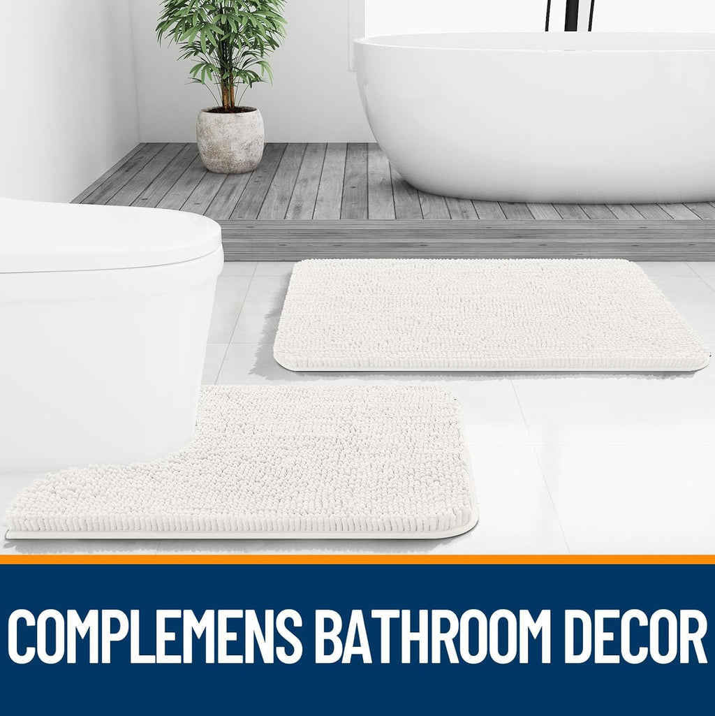 OLANLY Large Bathroom Rugs - Extra Soft Chenille Bath Mats | Quick Dry, Machine Washable, Ivory 59x35