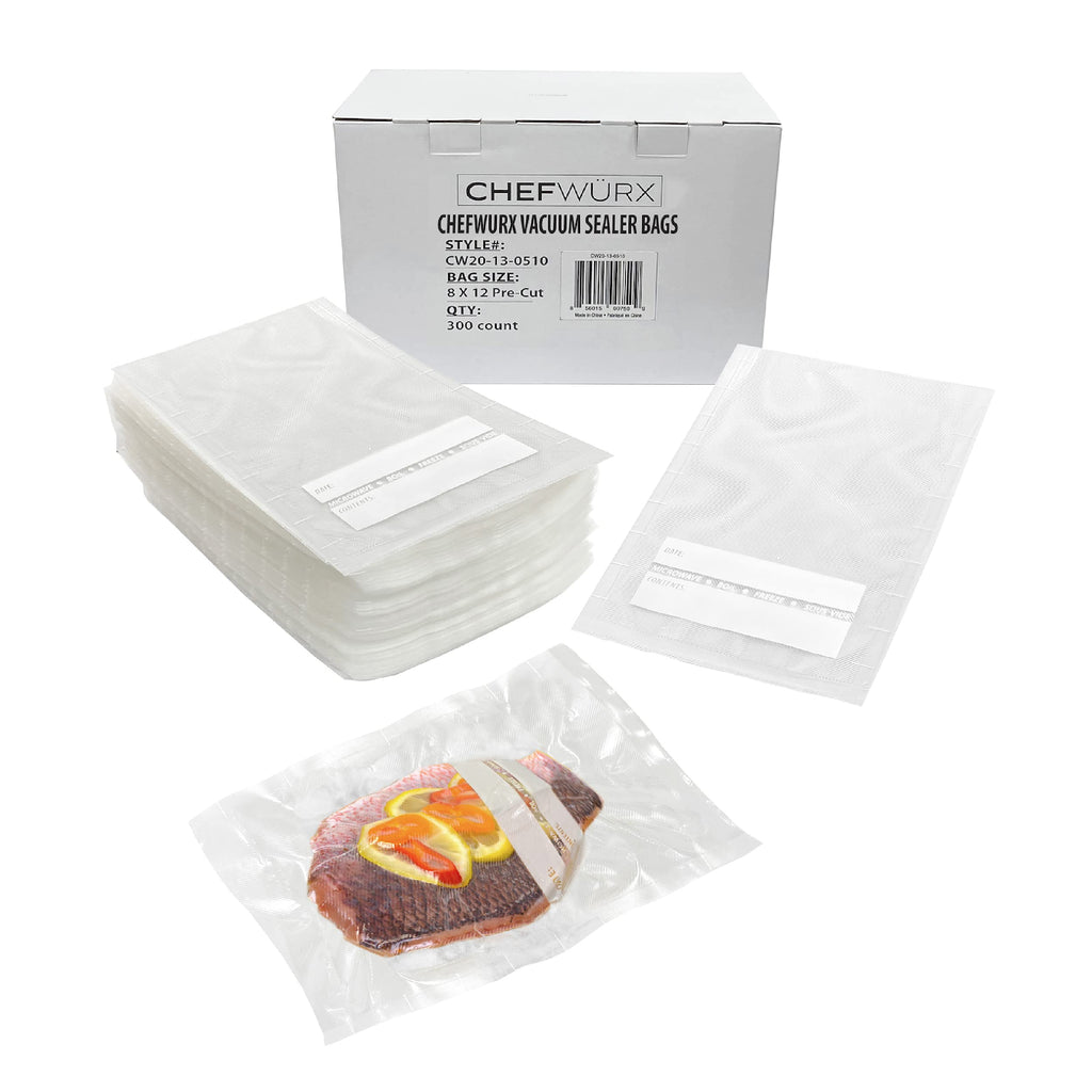 Chefwurx Pre-Cut Vacuum Sealer Bags – 300 Pint Bags for Food Saver – BPA-Free Vacuum Seal Bags, Microwave, Freezer and Boil Safe, Compatible with Most Vacuum Seal Machines (8” x 12”)
