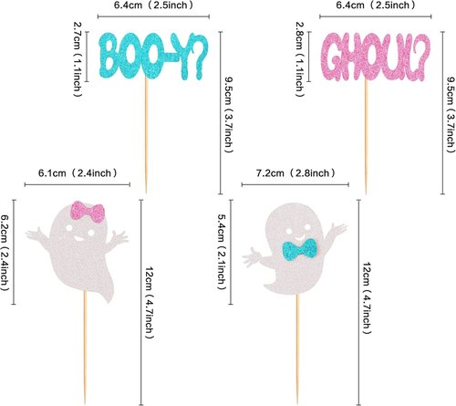 Ercadio 24 Pack Halloween Cupcake Toppers - Glitter Ghost Picks for Baby Showers & Gender Reveals