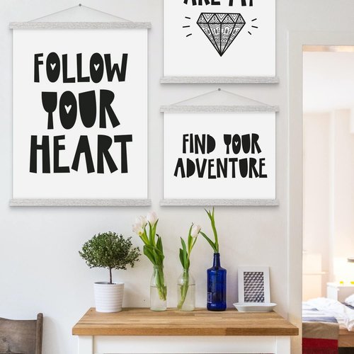 Benjia Magnetic Poster Hanger - 16" Wooden Frame for Canvas & Artwork | Easy Wall Display in Grey