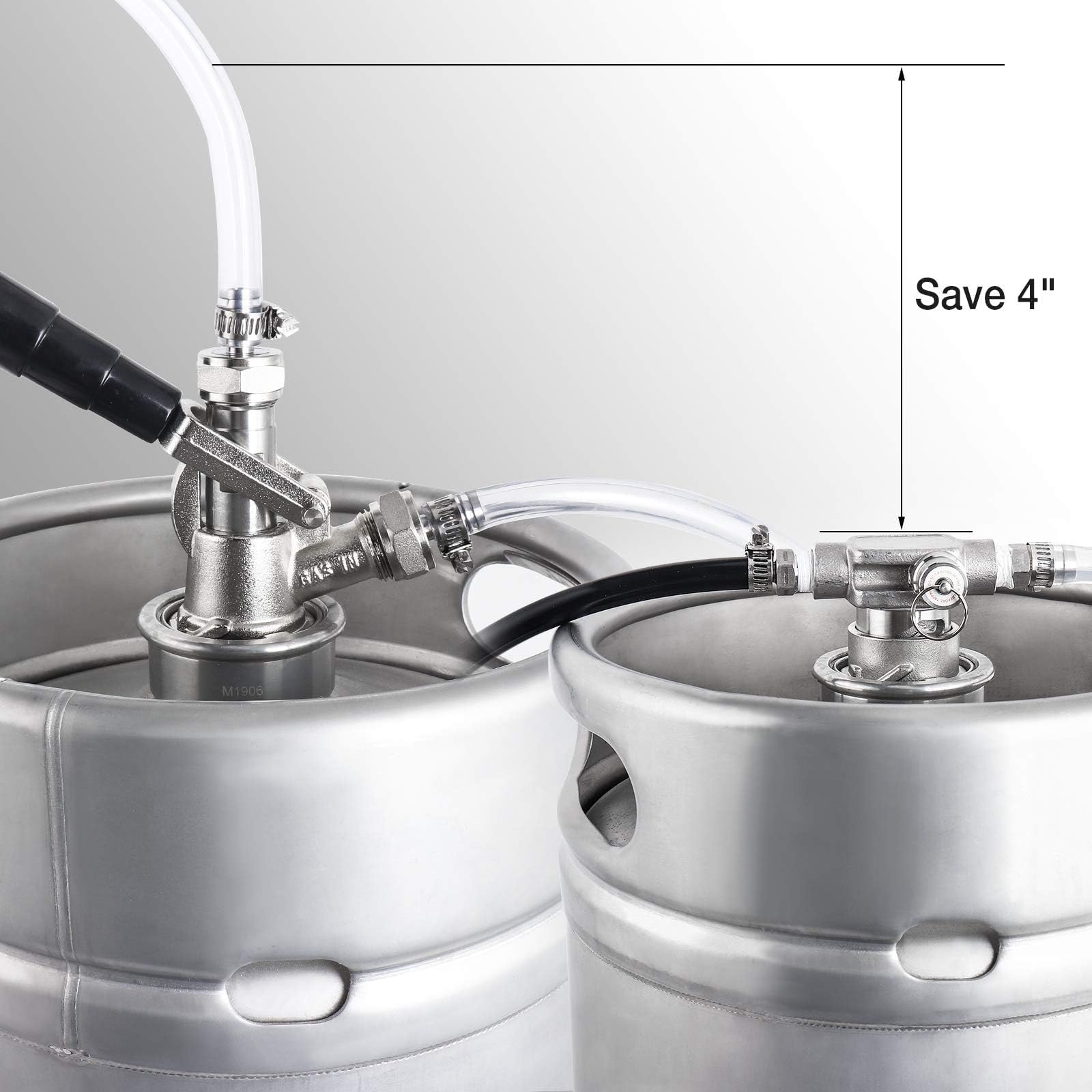 Dbgogo Low Profile Keg Coupler, 304 Stainless Steel D System Keg Coupler Space Saving Twist-Activated Homebrew Sankey Keg Tap with Safety Pressure Relief Valve and Connection Tape and Hose Clamp