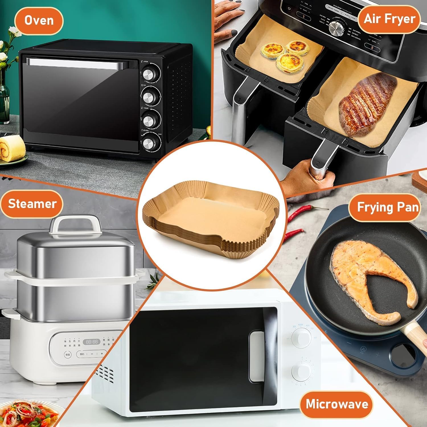 Ninja Air Fryer Liners - 100 Pcs Non-Stick Oil-Proof Parchment Paper (22x14.5cm), Brown