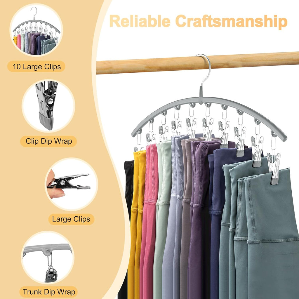 Volnamal Legging Organizer - Metal Yoga Pants Hanger with Rubber Coating | 2-Pack Holds 20 Leggings - Grey