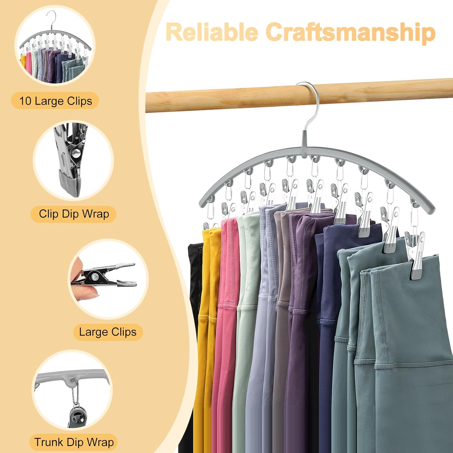 Volnamal Legging Organizer - Metal Yoga Pants Hanger with Rubber Coating | 2-Pack Holds 20 Leggings - Grey