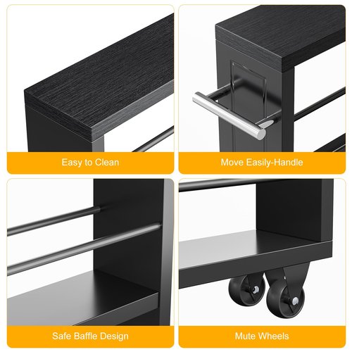 KLM Rolling Storage Cart 4-Tier Black Kitchen Cart with Wheels, Slim Storage Cart with Handle Slide Out Utility Cart Shelving Unit Organizer Trolley for Laundry Narrow Places Bathroom Small Corner