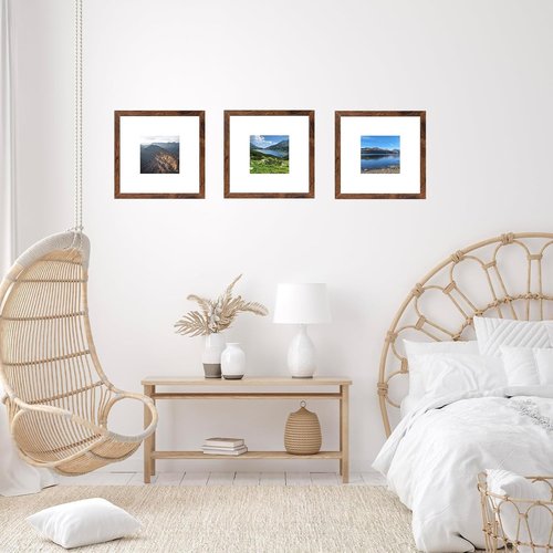 JCJMY 8x8 Picture Frame Set of 6 - Versatile Wall Hanging & Tabletop Display, Deep Brown Wood Finish