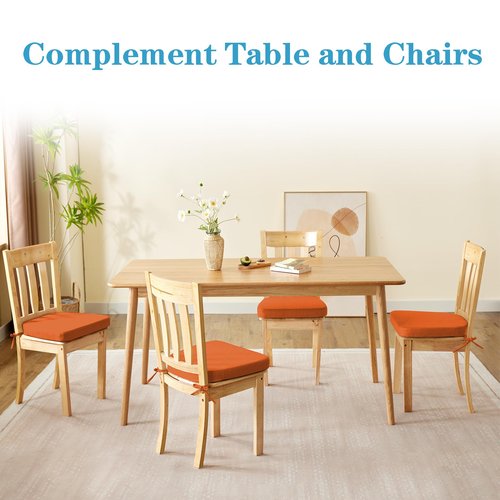 IASEAHK Chair Cushions for Dining Chairs Set of 6, Non Slip Kitchen Chair Pads, 17" x 16" x 2", Indoor Dining Chair Cushions with Ties, D-Shaped Seat Cushions for Kitchen Chairs, Orange