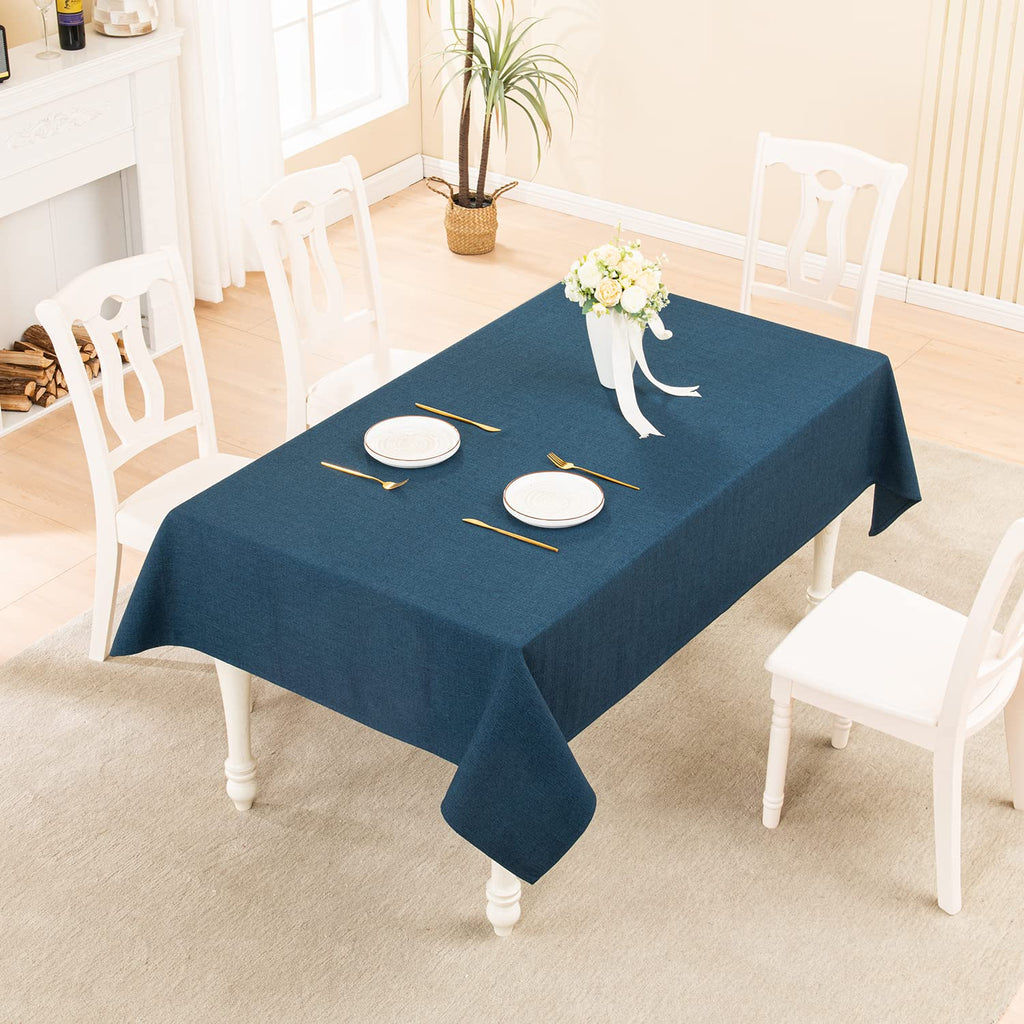 BALCONY & FALCON Rectangle Tablecloth Washable Wrinkle Resistant and Water Proof Table Cloth Decorative Linen Fabric Tablecloths for Dining Parties Kitchen Wedding and Outdoor Use (Navy Blue, 57x118)