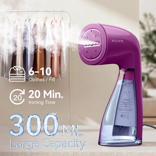HiLIFE Portable Handheld Clothes Steamer - 240ml Capacity, 700W Powerful Steam, Orchid Purple