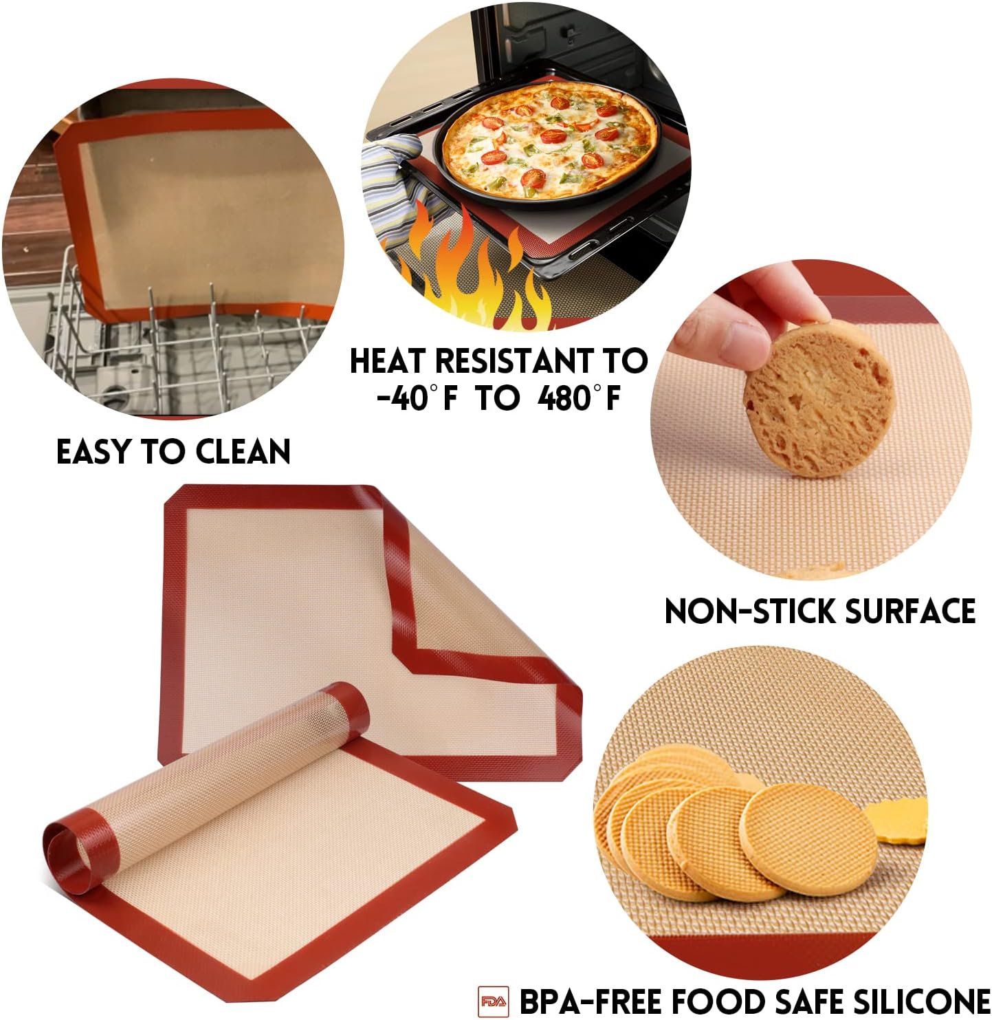 STATINT Non-Stick Silicone Baking Mat - Premium Food Safe Reusable Cookie Mats, 16.5" x 11.6" (Pack of 2)