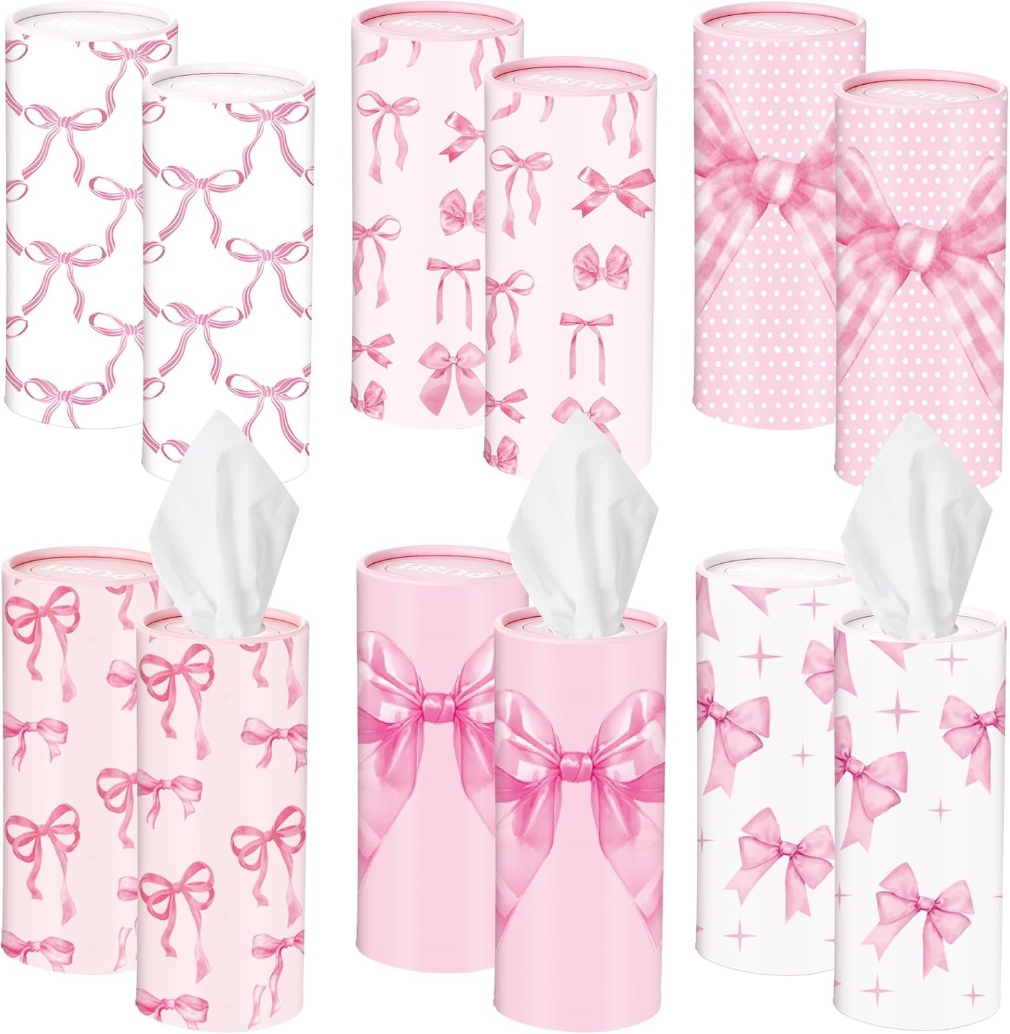 Outus 12 Pcs Bow Car Tissue Holders - 3 Ply Facial Tissue in Pink Ribbon Design | Travel & Party Use