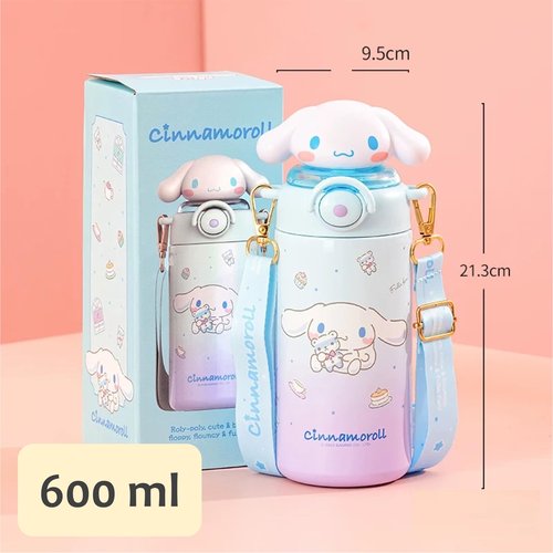 Many Rainbows Cinnamoroll White Stainless Steel Insulated Water Bottle (Straw) with Strap 600ml