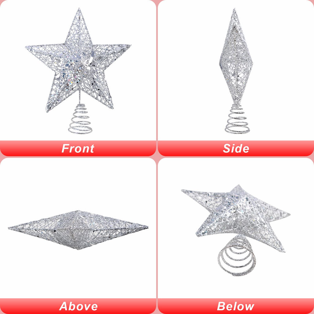 6 Inch Mini Silver Christmas Tree Star Christmas Tree Topper Small Star for Christmas Tree Metal Glitter Xmas Tree Topper for 3 4 ft Tree Pencil Christmas Trees Decorations