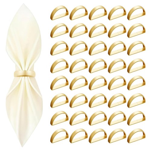 40 Pcs Gold Napkin Rings - Metal Napkin Ring(Semicircle) Stainless Steel Napkin Rings for Table Settings Wedding Christmas Party Dinner Table