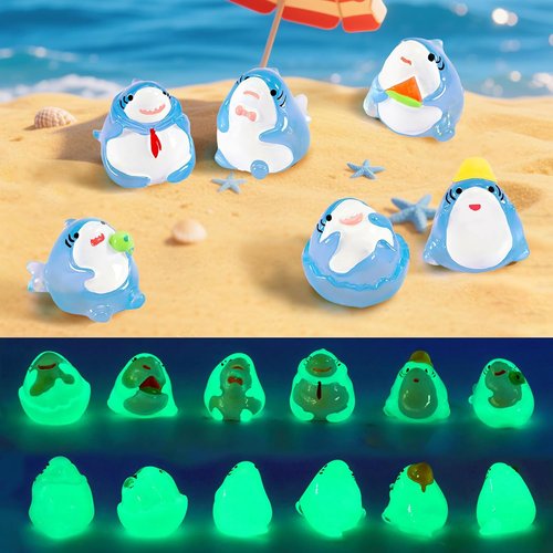 Exasinine Luminous Mini Resin Shark Figures - 6Pcs Glow in the Dark for Aquariums & DIY Crafts