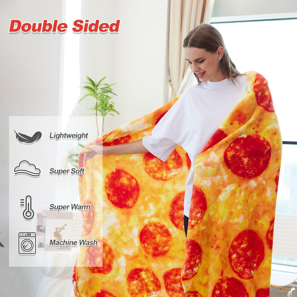 RAINBEAN 71inches Double Sided Pizza Blankets, Bed Blanket for Kids/Teens, Cool Stuff Gifts for Man and Boys, Novelty Food Wrap Blanket, Soft Blankets for Birthday Gifts White Elephant