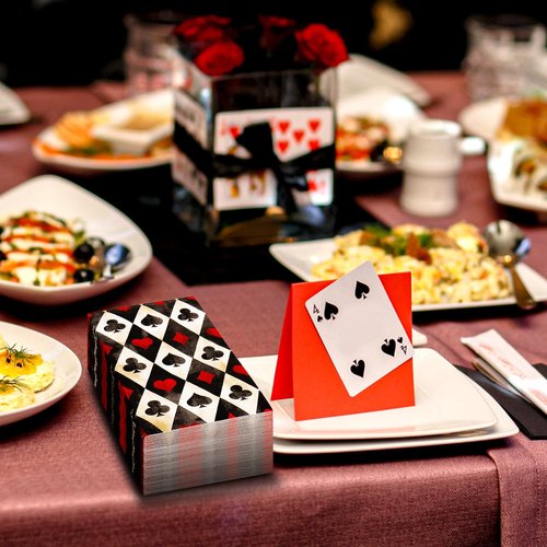 JarThenaAMCS 50Pcs Playing Card Guest Napkin Disposable Paper Napkins Retro Red Black Vegas Poker Dinner Hand Napkins for Casino Birthday Wedding Party Supplies Table Decor