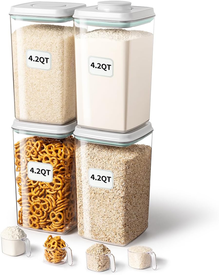 Ankou Airtight Food Storage Container - Pop Lid & 130ml Scoop | 4L BPA-Free Cereal, Rice, Flour, Pasta & Snack Organizer