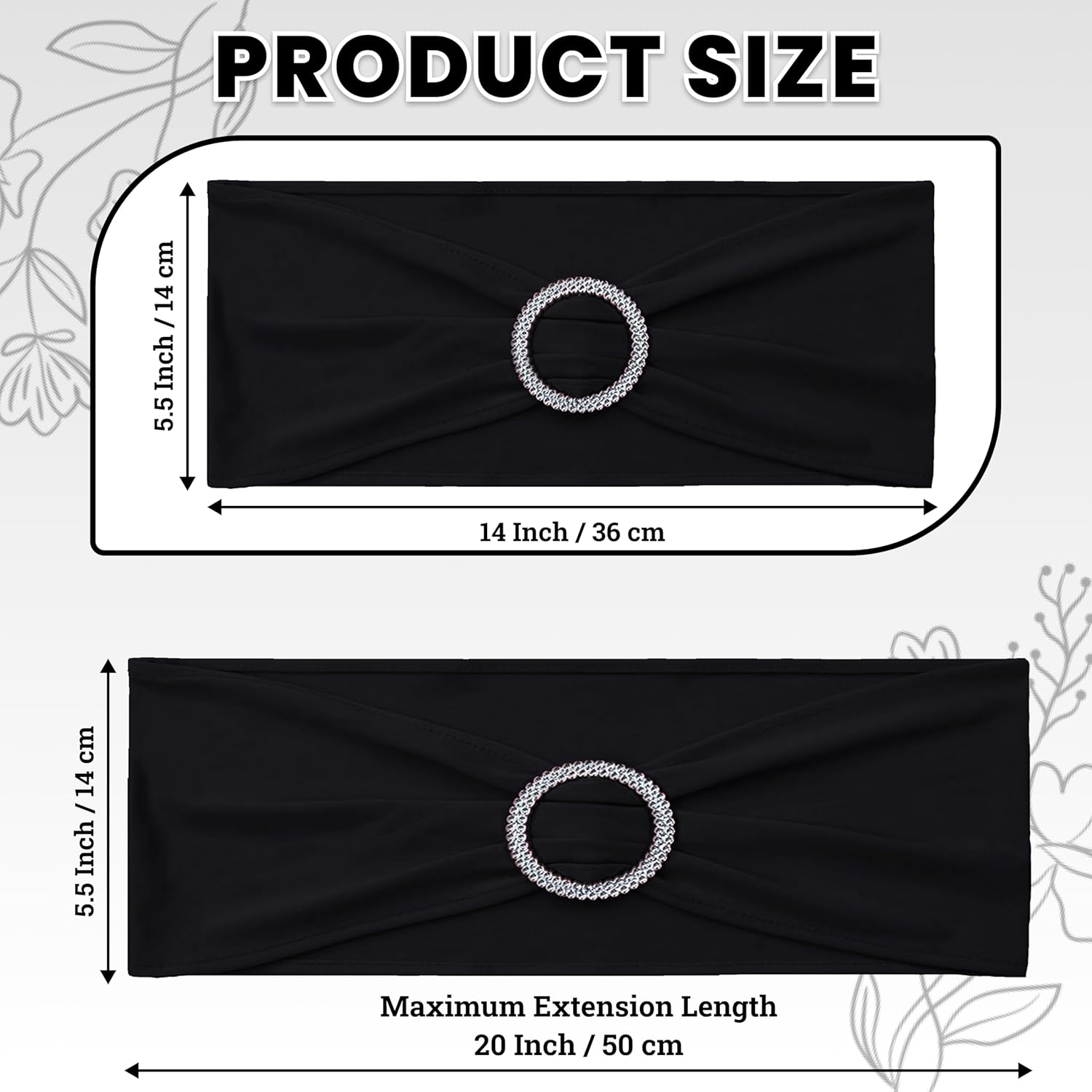 MDS Spandex Chair Sashes - Premium Stretch Covers with Buckle Slider for Weddings & Events | Black, Pack of 75