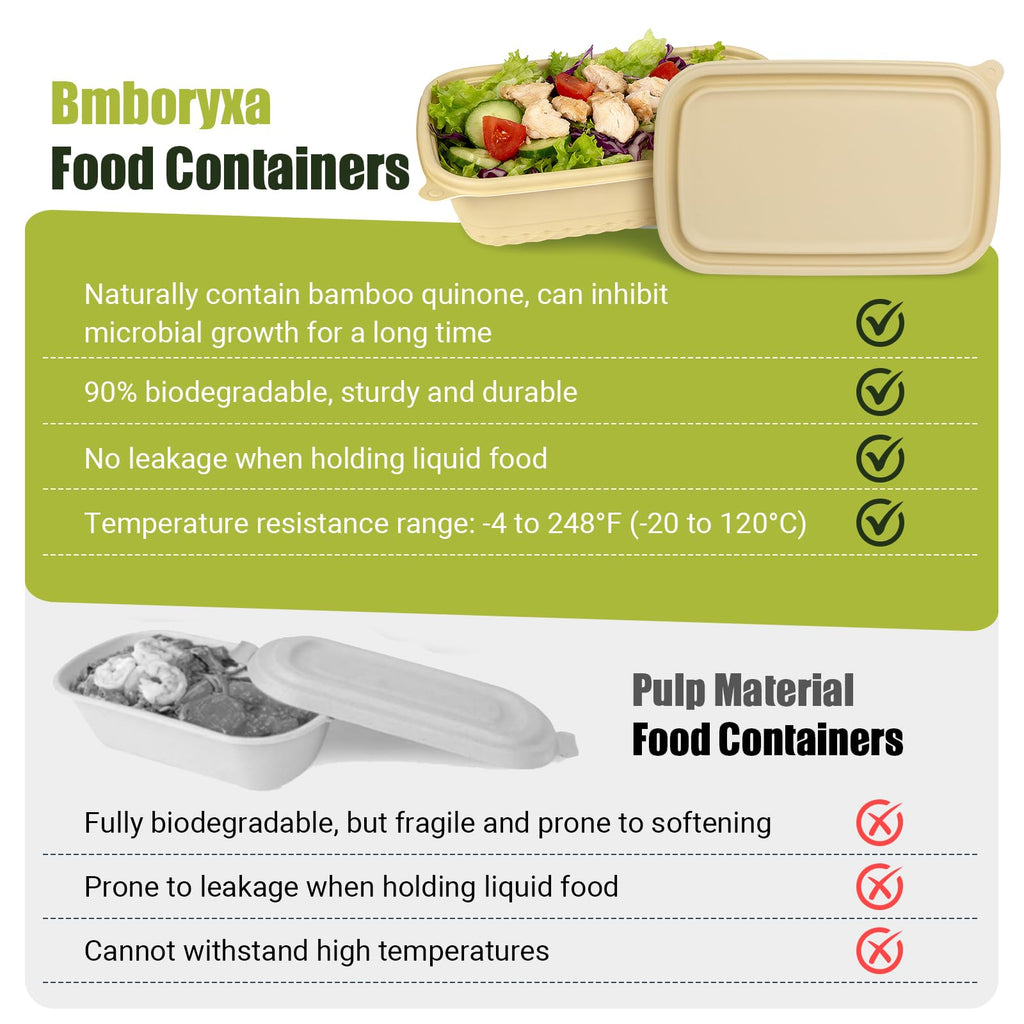 Bmboryxa 25Pack(50pcs) Meal Prep Containers Reusable, 32oz Bamboo-Powder Food Containers with Lids, Plant-based To Go Containers for Lunch - Microwave, Freezer, Dishwasher Safe