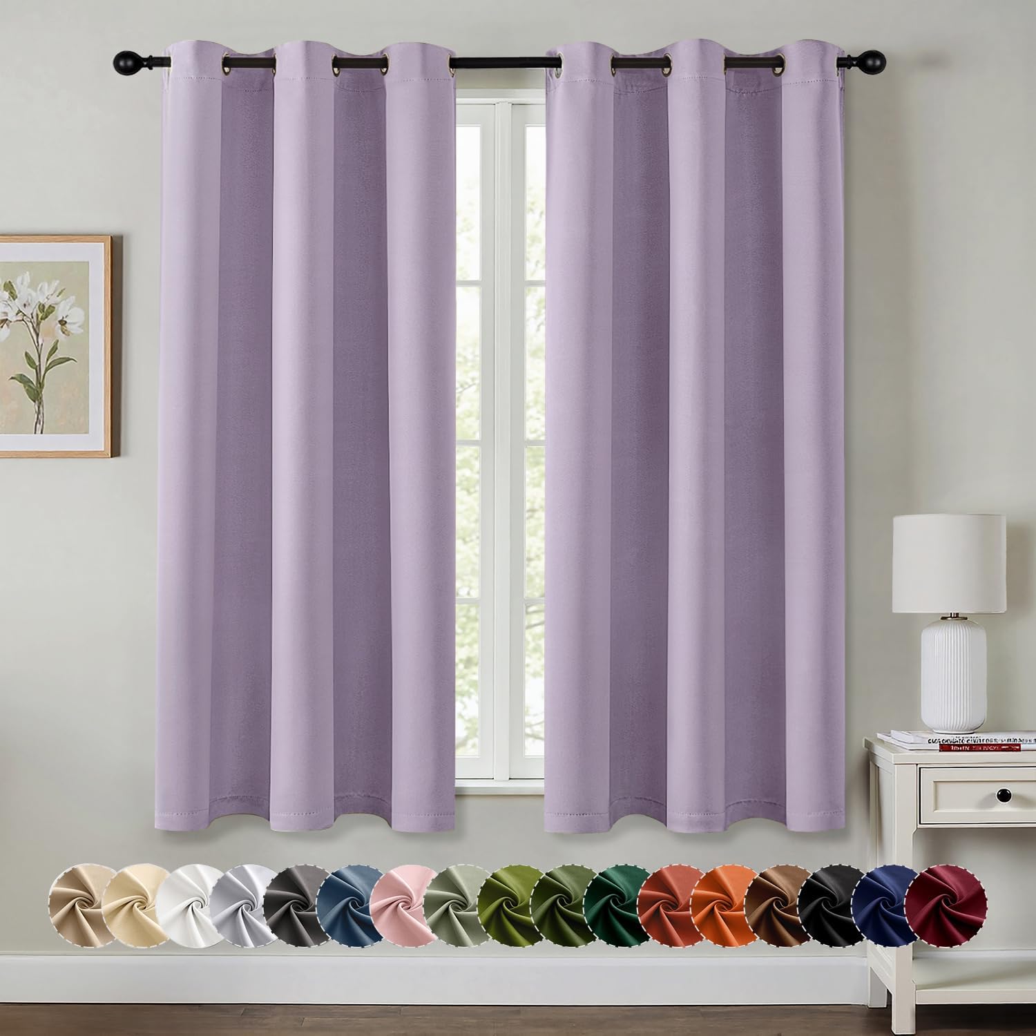 MIULEE Lilac Blackout Curtains - Thermal Insulated Room Darkening Drapes | 63 Inches Long, 2 Panels