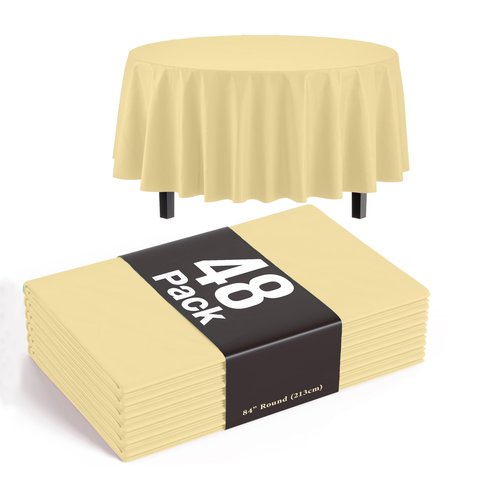 Exquisite Light Yellow Round Tablecloths Plastic Table Cloth Disposable 48 Pack 84" Inch Round Table Cloth Disposable Yellow Tablecloths Plastic Tablecloth Indoor/Outdoor Tablecloth Party Supplies