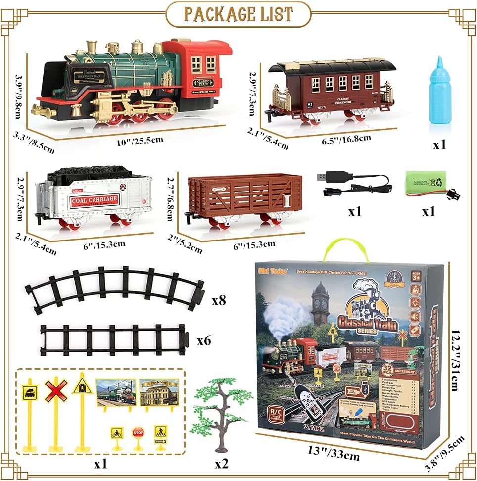 Mini Tudou Electric Christmas Train Set - Remote Control Steam Locomotive with Sound & Light | Rechargeable Battery, Ideal for Kids 3+