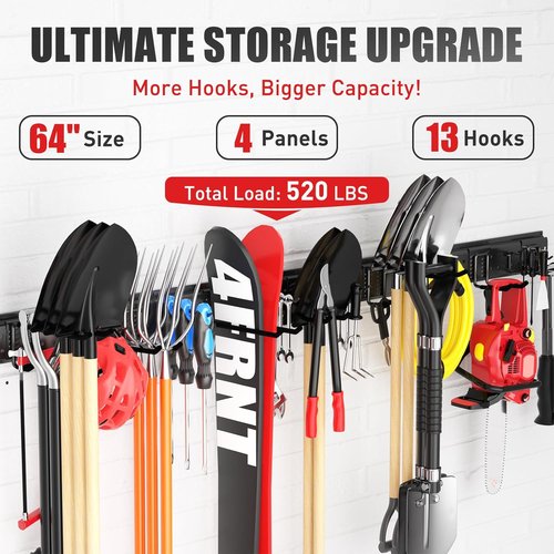 Garage Tool Organizer by [Brand Name] - Wall Mount 64 Inches with 13 Adjustable Hooks | Heavy-Duty Storage Rack