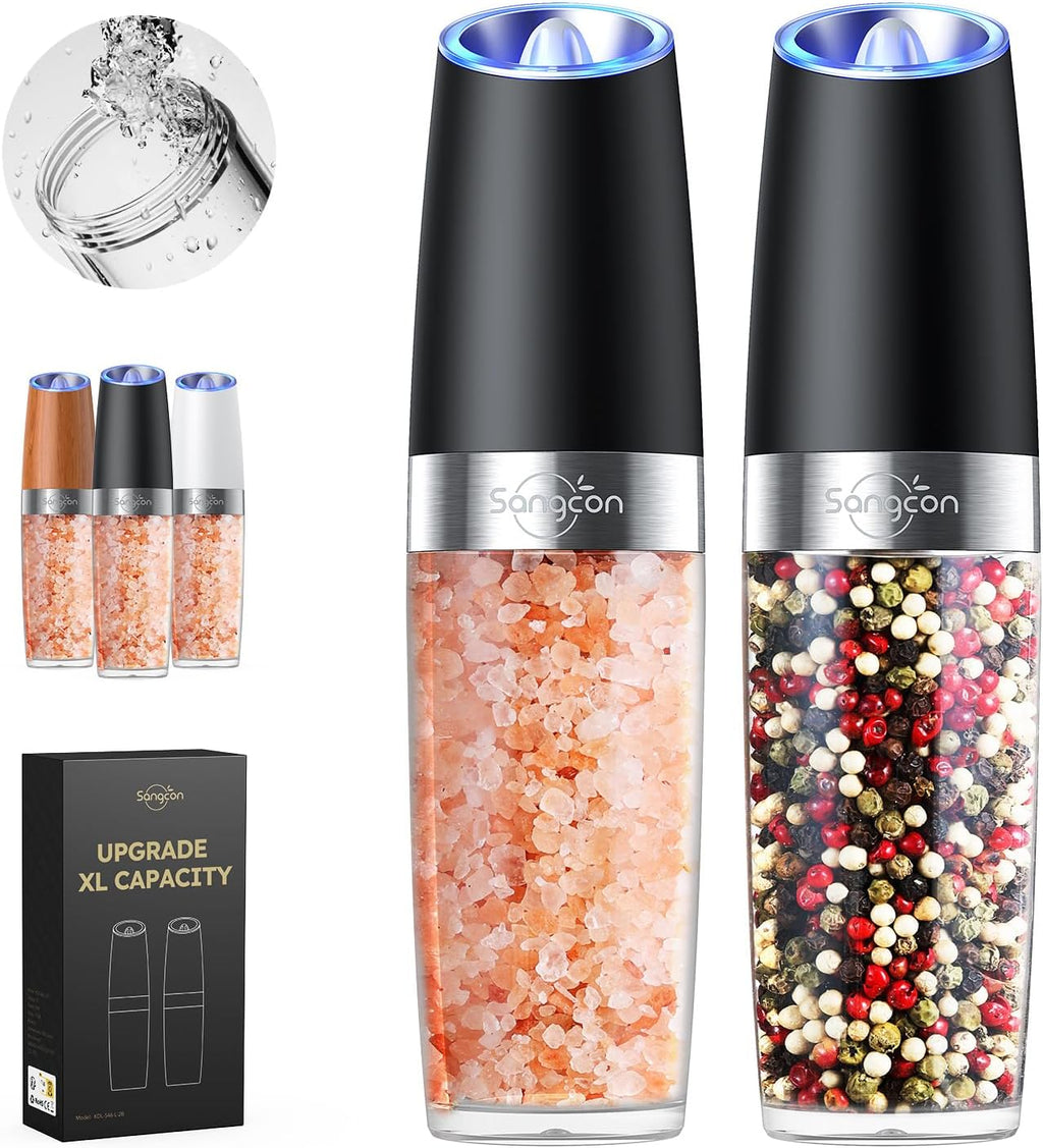 Sangcon Electric Salt and Pepper Grinder Set - Upgraded 9oz XL Capacity, Battery Powered, One-Hand Operation