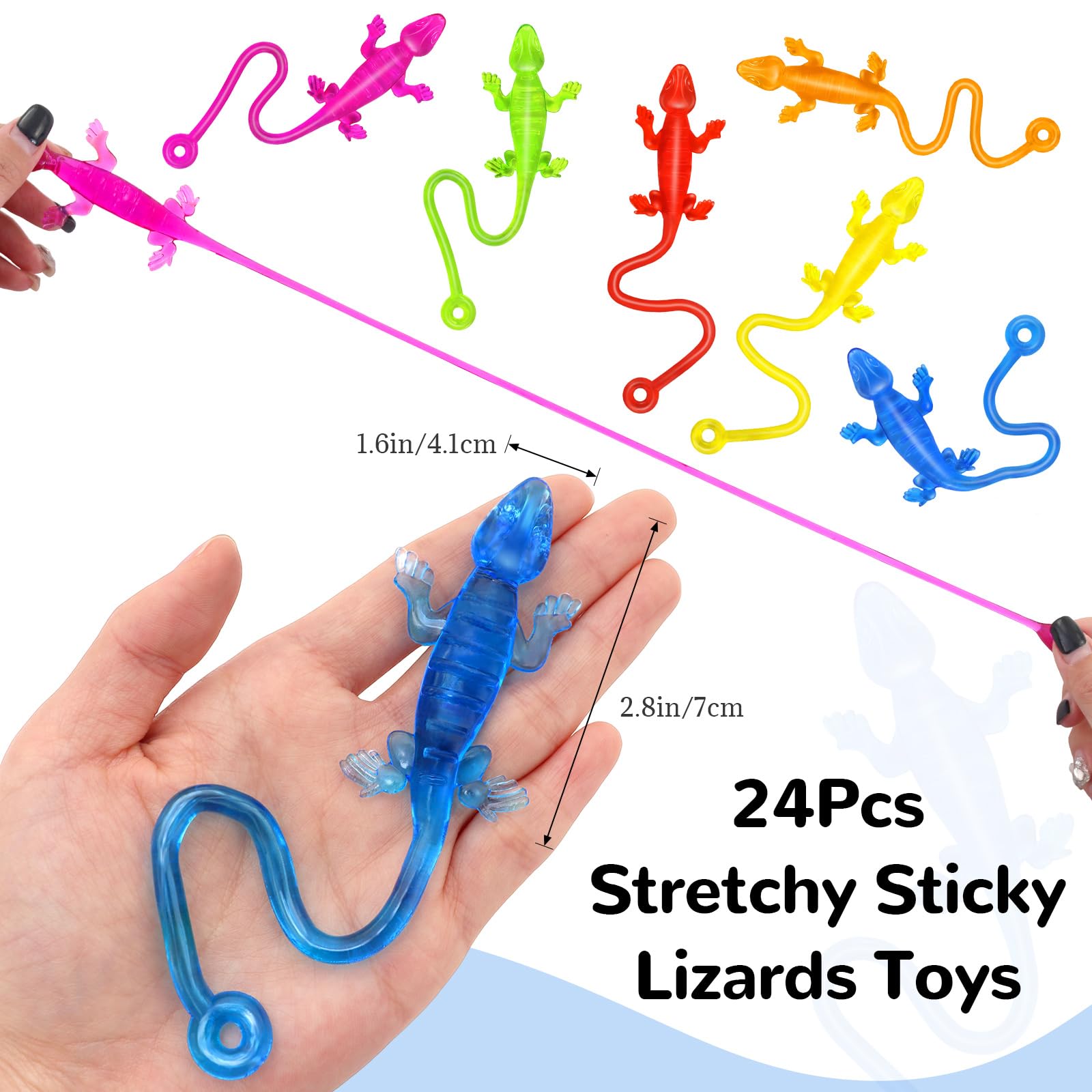 VICROIC 24 PCS Sticky Geckos, Stretchy Sticky Lizards for Kids, Rubbery Lizards Toys for Halloween Party Favors Goodie Bags Easter Egg, Rubbery Reptile Toys for Children Gift Students Rewards