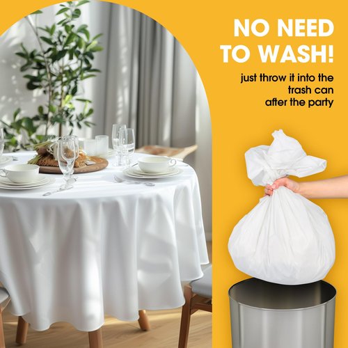 Niuara White Plastic Table Cloth Round Table 15 Pack, 84'' Tablecloth for Round Tables, Table Cloth for Disposable Use, Table Cover for Holiday Party, Gathering
