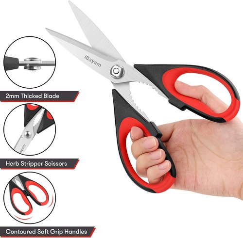 iBayam Kitchen Scissors - Heavy Duty Stainless Steel Utility Shears | Dishwasher Safe with Protective Sheath