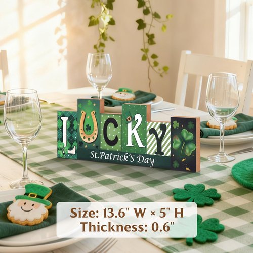 Shaxcoq Valentine Decorations for Home & Valentines Day Decor, St. Patrick's Day Decorations – Double-Sided Tabletop Wooden Sign, Farmhouse Centerpieces for Table, Desk, Mantel, Fireplace Indoor