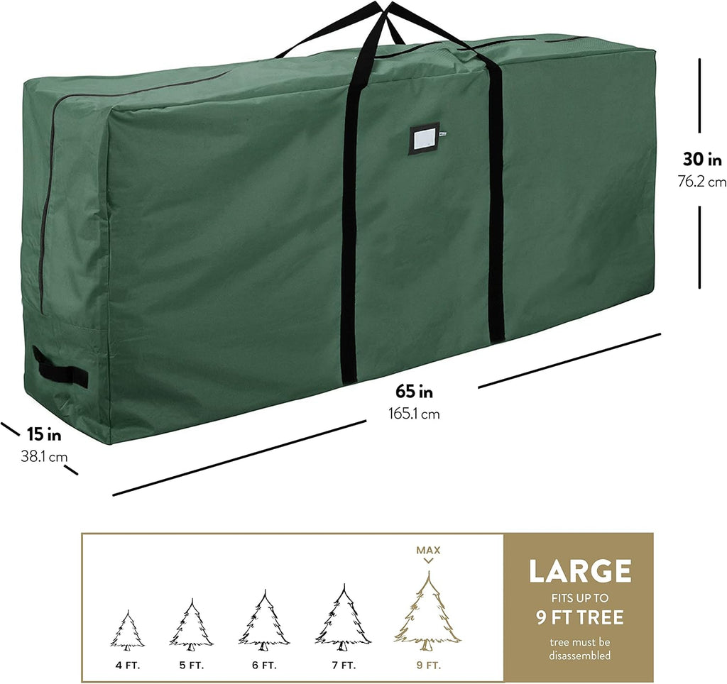 ZOBER Christmas Tree Storage Bag - Large 600D Oxford Fabric for 9 Ft Trees - Waterproof & Tear-Proof - Green