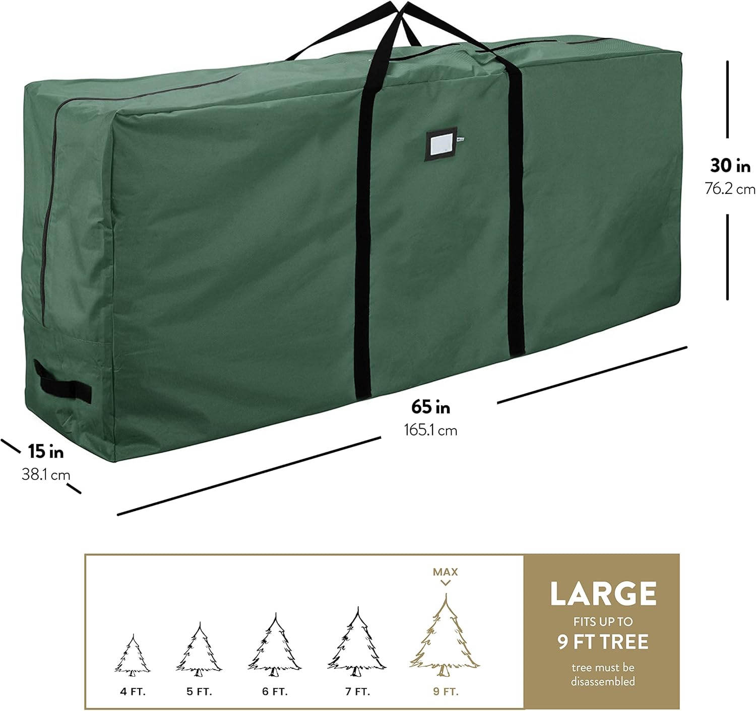 ZOBER Christmas Tree Storage Bag - Large 600D Oxford Fabric for 9 Ft Trees - Waterproof & Tear-Proof - Green
