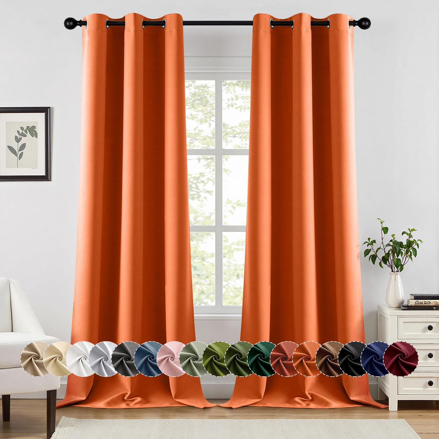 MIULEE Blackout Curtains - Thermal Insulated Room Darkening Drapes | 96-Inch Long, Orange, 2 Panels