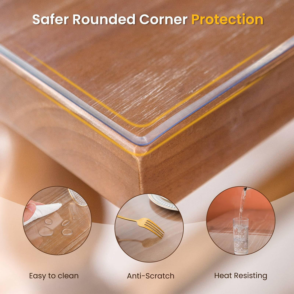 Whirltique Clear Table Cover Protector, 60 x 108 Inch Table Protector for Dining Room Table, 1.5mm Thick Clear Plastic Table Cover, Pad Mat for Kitchen, Writing Desk Pad for Desktop