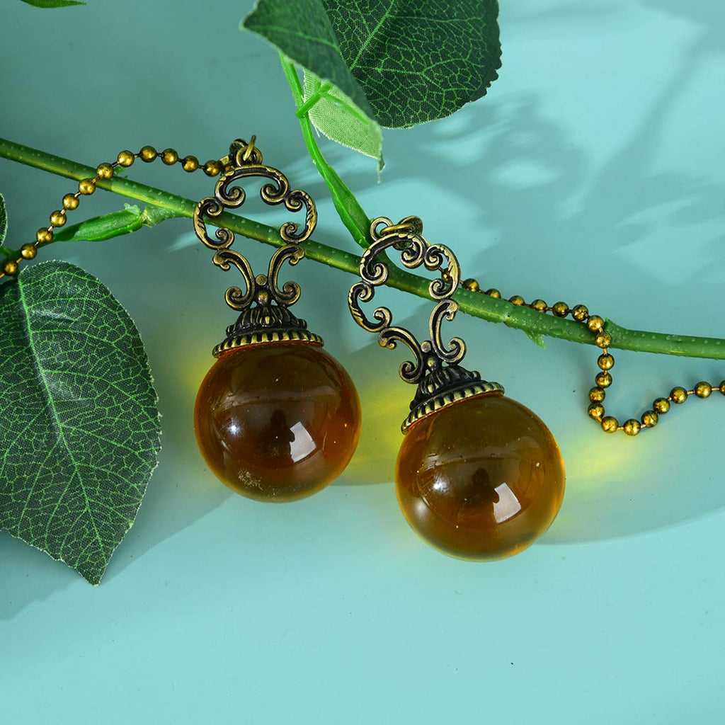 LONGSHENG - SINCE 2001 - Set of 2 Vintage-Style Amber Fan Pull Ceiling Fan Chain Pulls Crystal Ball 12inch Chains for Fan Light