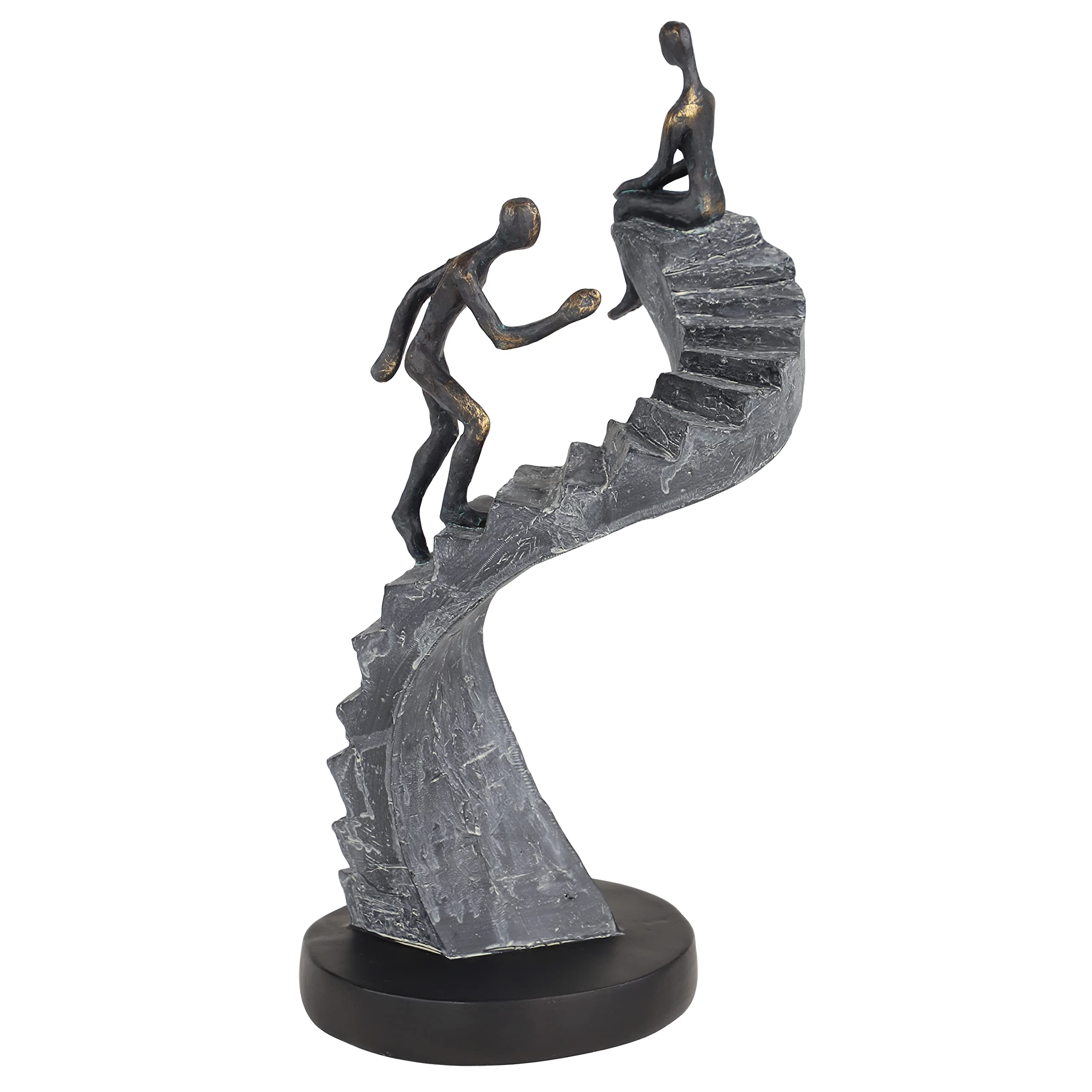 Deco 79 Polystone People Decorative Sculpture Home Decor Statue with Stairs, Accent Figurine 8" x 3" x 14", Black