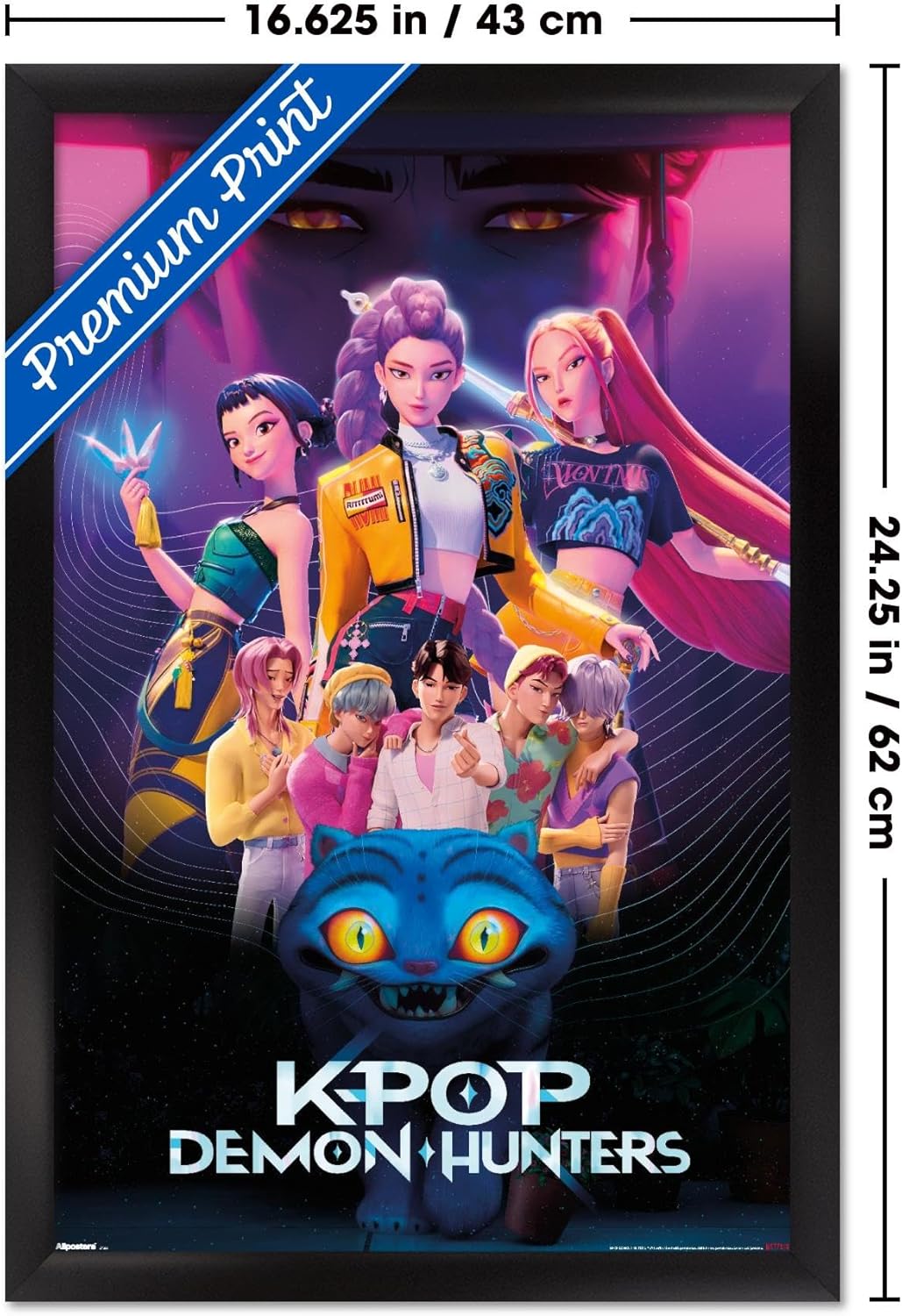 Netflix KPop Demon Hunters Wall Poster - Black Framed, 22.4L x 14.7W for Stylish Decor