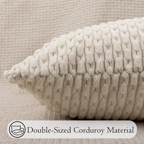 JoraLion 14x36 Boho Striped Corduroy Lumbar Pillow Cover 14x36 Inch, Cream Textured Throw Pillowcase Cushion Cover for Sofa Bed Living Room Decor (Cover Only)